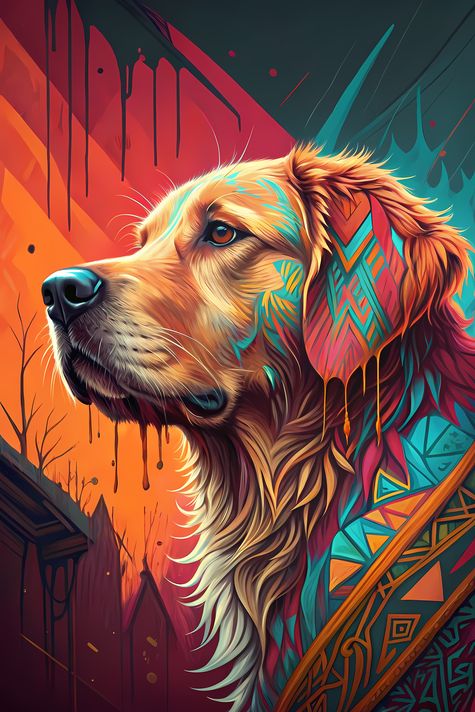 🐾 12 Golden Retriever Dogs High-Res Art Images in Psychedelic Pop & Street Art Styles  📦 What’s Included:  12 Files in total High Resolution: 300 DPI for professional quality Image Sizes: From 3072px to 9216px (portrait and square orientations) 🎨 Perfect 