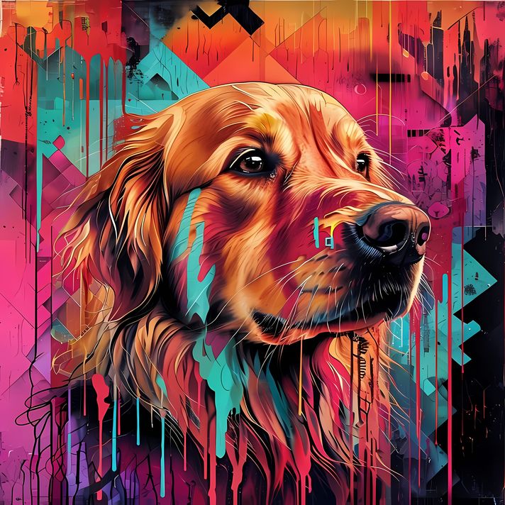 🐾 12 Golden Retriever Dogs High-Res Art Images in Psychedelic Pop & Street Art Styles  📦 What’s Included:  12 Files in total High Resolution: 300 DPI for professional quality Image Sizes: From 3072px to 9216px (portrait and square orientations) 🎨 Perfect 
