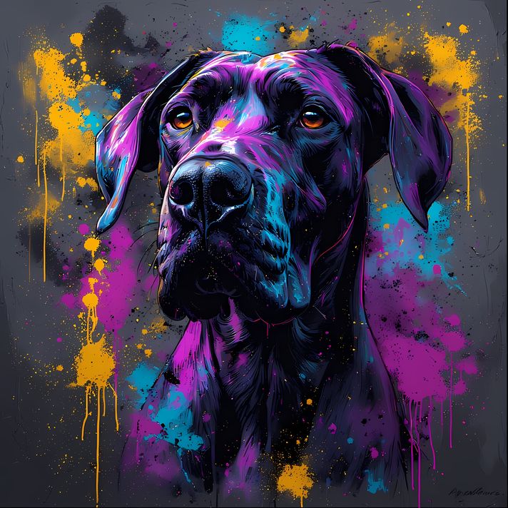 🐾12 Great Dane Dogs High-Res Art Images in Psychedelic Pop & Street Art Style  📦 What’s Included:  12 Files in total High Resolution: 300 DPI for professional quality Image Sizes: From 3072px to 9216px (portrait and square orientations) 🎨 Perfect For:  Wa