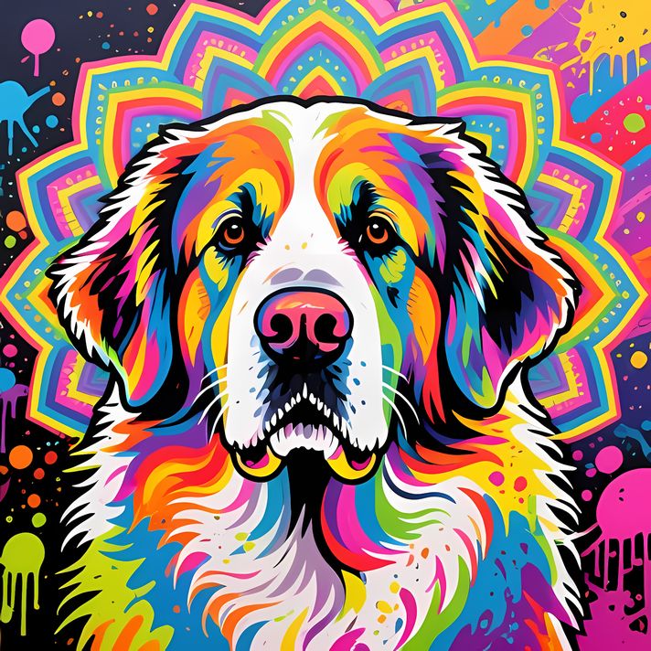 🐾9 Great Pyrenees Dogs High-Res Art Images in Psychedelic Pop & Street Art Styles  📦 What’s Included:  9 Files in total High Resolution: 300 DPI for professional quality Image Sizes: From 3072px to 9216px (portrait and square orientations) 🎨 Perfect For: