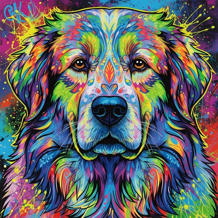 🐾9 Great Pyrenees Dogs High-Res Art Images in Psychedelic Pop & Street Art Styles  📦 What’s Included:  9 Files in total High Resolution: 300 DPI for professional quality Image Sizes: From 3072px to 9216px (portrait and square orientations) 🎨 Perfect For:
