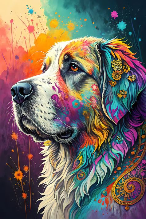🐾9 Great Pyrenees Dogs High-Res Art Images in Psychedelic Pop & Street Art Styles  📦 What’s Included:  9 Files in total High Resolution: 300 DPI for professional quality Image Sizes: From 3072px to 9216px (portrait and square orientations) 🎨 Perfect For: