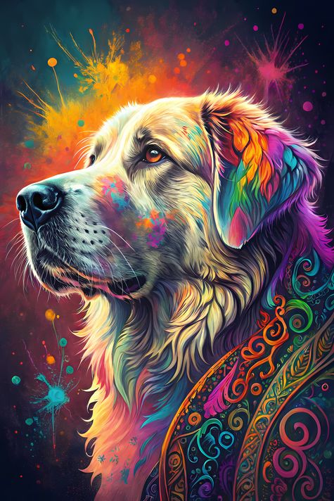 🐾9 Great Pyrenees Dogs High-Res Art Images in Psychedelic Pop & Street Art Styles  📦 What’s Included:  9 Files in total High Resolution: 300 DPI for professional quality Image Sizes: From 3072px to 9216px (portrait and square orientations) 🎨 Perfect For: