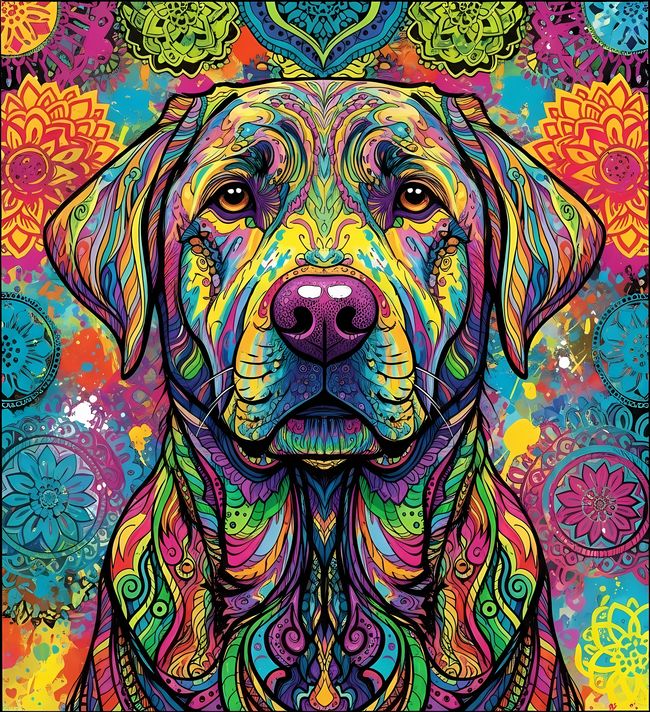 🐾10 Labrador Retriever High-Res Art Images in Psychedelic Pop & Street Art Styles  📦 What’s Included:  10 Files in total High Resolution: 300 DPI for professional quality Image Sizes: From 3072px to 9216px (portrait and square orientations) 🎨 Perfect For: