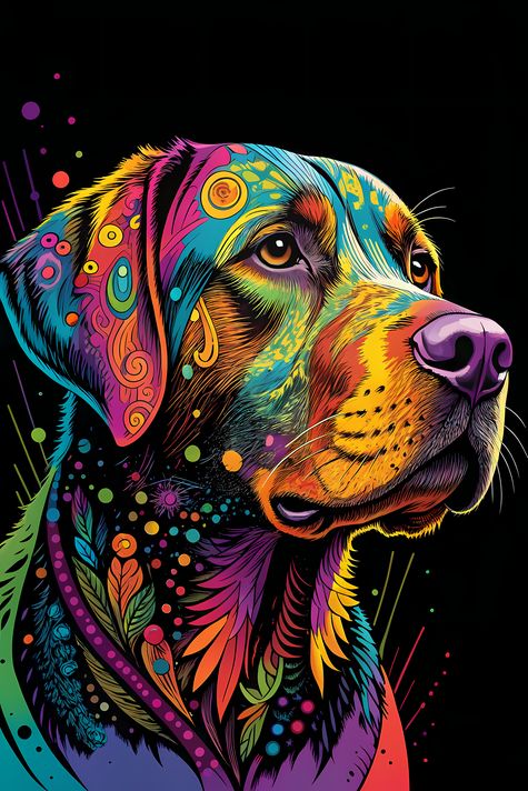 🐾10 Labrador Retriever High-Res Art Images in Psychedelic Pop & Street Art Styles  📦 What’s Included:  10 Files in total High Resolution: 300 DPI for professional quality Image Sizes: From 3072px to 9216px (portrait and square orientations) 🎨 Perfect For:
