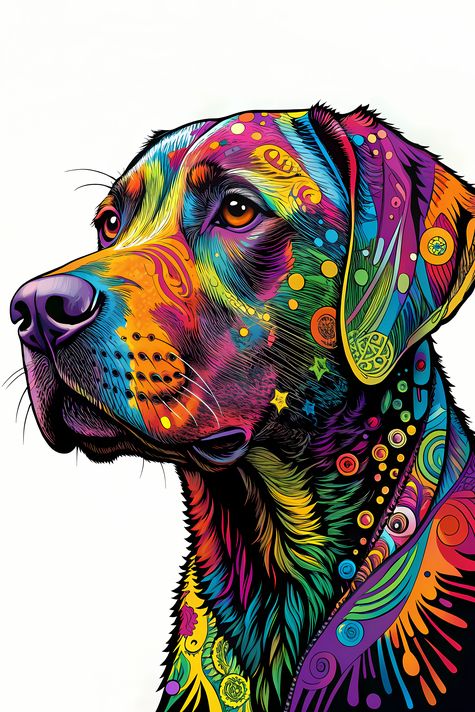 🐾10 Labrador Retriever High-Res Art Images in Psychedelic Pop & Street Art Styles  📦 What’s Included:  10 Files in total High Resolution: 300 DPI for professional quality Image Sizes: From 3072px to 9216px (portrait and square orientations) 🎨 Perfect For: