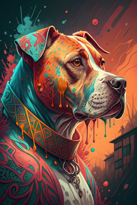 🐾9 Pitbull Terrier Dogs High-Res Art Images in Psychedelic Pop & Street Art Styles  📦 What’s Included:  9 Files in total High Resolution: 300 DPI for professional quality Image Sizes: From 3072px to 9216px (portrait and square orientations) 🎨 Perfect For: