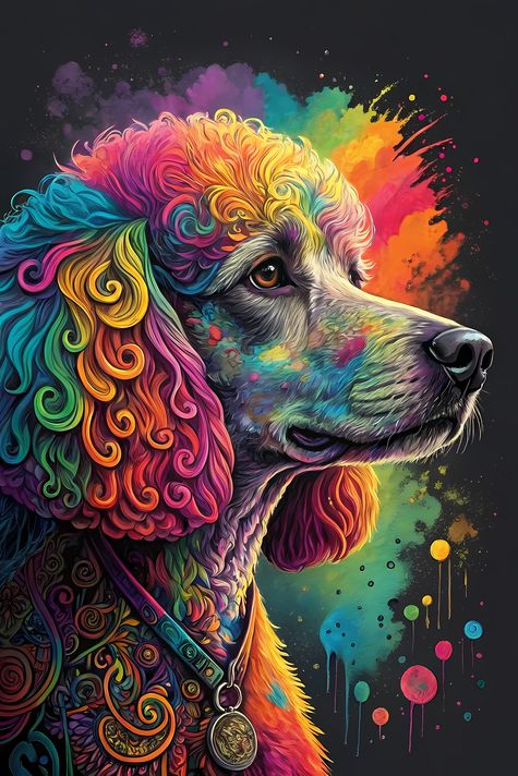 🐾12 Poodles High-Res Art Images in Psychedelic Pop & Street Art Styles  📦 What’s Included:  12 Files in total High Resolution: 300 DPI for professional quality Image Sizes: From 3072px to 9216px (portrait and square orientations) 🎨 Perfect For:  Wall Art 