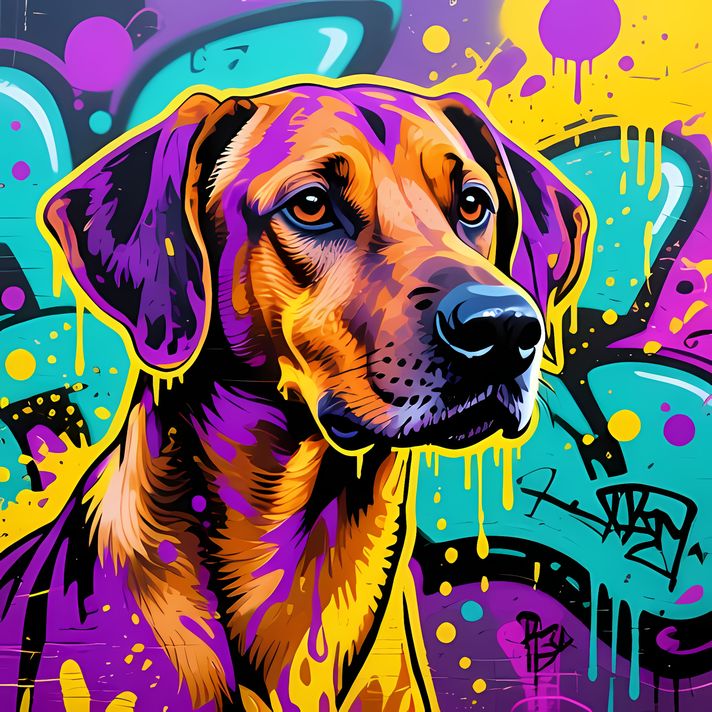 🐾17 Rhodesian Ridgeback Dogs High-Res Art Images in Psychedelic Pop & Street Art Styles  📦 What’s Included:  17 Files in total High Resolution: 300 DPI for professional quality Image Sizes: From 3072px to 9216px (landscape, portrait and square orientation