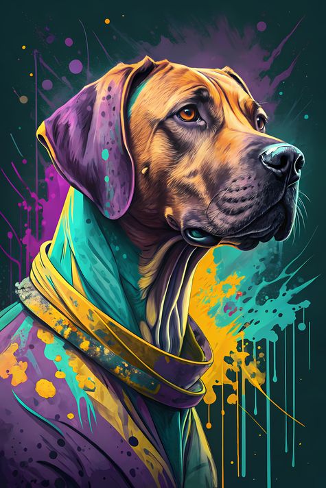 🐾17 Rhodesian Ridgeback Dogs High-Res Art Images in Psychedelic Pop & Street Art Styles  📦 What’s Included:  17 Files in total High Resolution: 300 DPI for professional quality Image Sizes: From 3072px to 9216px (landscape, portrait and square orientation