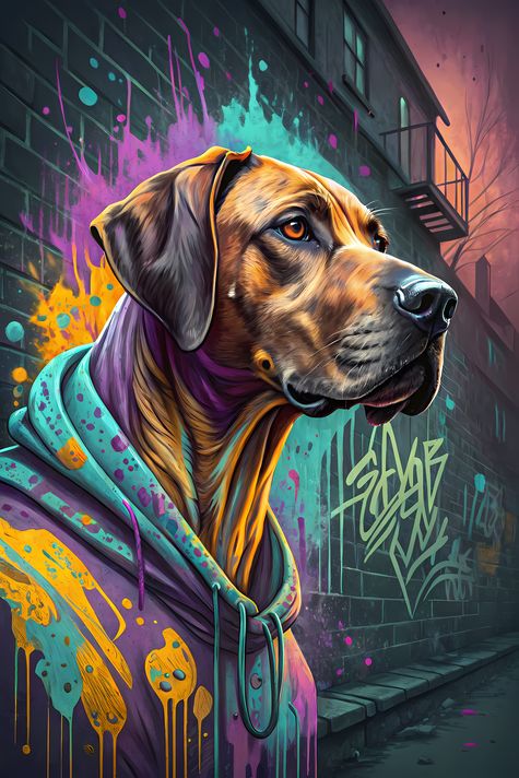 🐾17 Rhodesian Ridgeback Dogs High-Res Art Images in Psychedelic Pop & Street Art Styles  📦 What’s Included:  17 Files in total High Resolution: 300 DPI for professional quality Image Sizes: From 3072px to 9216px (landscape, portrait and square orientation