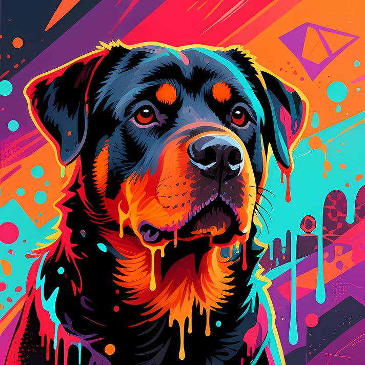🐾13 Rottweiler Dogs High-Res Art Images in Psychedelic Pop & Street Art Styles  📦 What’s Included:  13 Files in total High Resolution: 300 DPI for professional quality Image Sizes: From 3072px to 9216px (portrait and square orientations) 🎨 Perfect For:  W