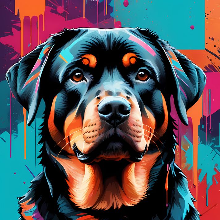 🐾13 Rottweiler Dogs High-Res Art Images in Psychedelic Pop & Street Art Styles  📦 What’s Included:  13 Files in total High Resolution: 300 DPI for professional quality Image Sizes: From 3072px to 9216px (portrait and square orientations) 🎨 Perfect For:  W