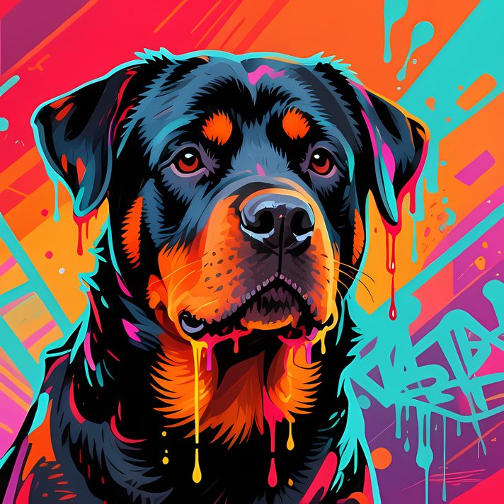 🐾13 Rottweiler Dogs High-Res Art Images in Psychedelic Pop & Street Art Styles  📦 What’s Included:  13 Files in total High Resolution: 300 DPI for professional quality Image Sizes: From 3072px to 9216px (portrait and square orientations) 🎨 Perfect For:  W