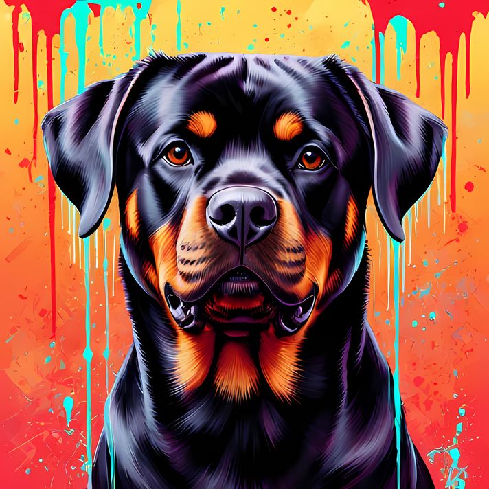 🐾13 Rottweiler Dogs High-Res Art Images in Psychedelic Pop & Street Art Styles  📦 What’s Included:  13 Files in total High Resolution: 300 DPI for professional quality Image Sizes: From 3072px to 9216px (portrait and square orientations) 🎨 Perfect For:  W