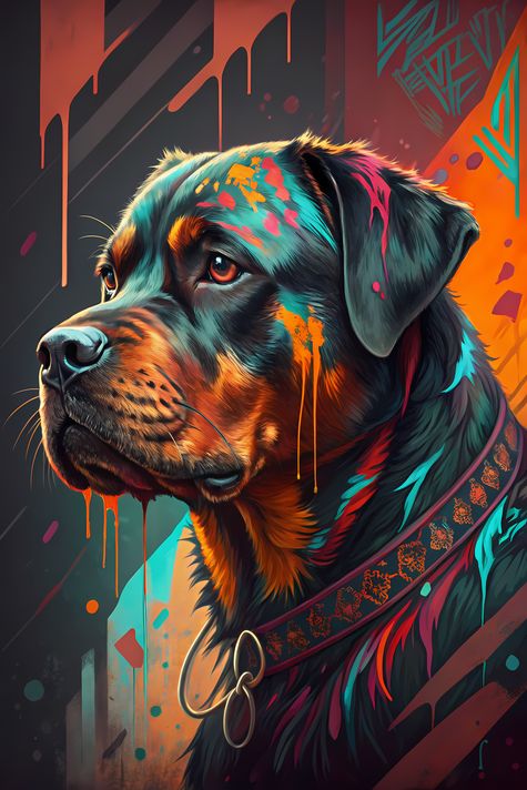 🐾13 Rottweiler Dogs High-Res Art Images in Psychedelic Pop & Street Art Styles  📦 What’s Included:  13 Files in total High Resolution: 300 DPI for professional quality Image Sizes: From 3072px to 9216px (portrait and square orientations) 🎨 Perfect For:  W