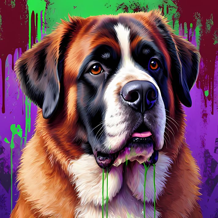 🐾13 Saint Bernard Dogs High-Res Art Images in Psychedelic Pop & Street Art Styles  📦 What’s Included:  13 Files in total High Resolution: 300 DPI for professional quality Image Sizes: From 3072px to 8448px (landscape, portrait and square orientations) 🎨 P