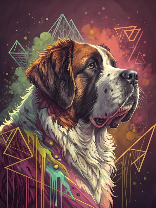 🐾13 Saint Bernard Dogs High-Res Art Images in Psychedelic Pop & Street Art Styles  📦 What’s Included:  13 Files in total High Resolution: 300 DPI for professional quality Image Sizes: From 3072px to 8448px (landscape, portrait and square orientations) 🎨 P