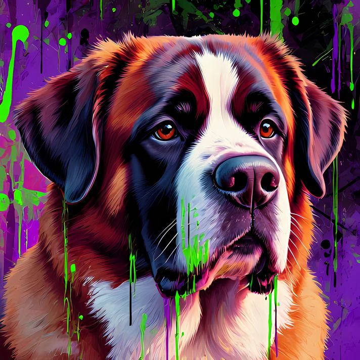 🐾13 Saint Bernard Dogs High-Res Art Images in Psychedelic Pop & Street Art Styles  📦 What’s Included:  13 Files in total High Resolution: 300 DPI for professional quality Image Sizes: From 3072px to 8448px (landscape, portrait and square orientations) 🎨 P