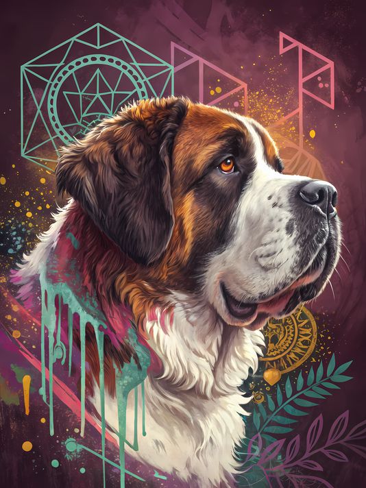 🐾13 Saint Bernard Dogs High-Res Art Images in Psychedelic Pop & Street Art Styles  📦 What’s Included:  13 Files in total High Resolution: 300 DPI for professional quality Image Sizes: From 3072px to 8448px (landscape, portrait and square orientations) 🎨 P