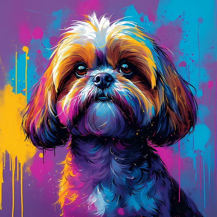 🐾14 Shih Tzu Dogs High-Res Art Images in Psychedelic Pop & Street Art Styles  📦 What’s Included:  14 Files in total High Resolution: 300 DPI for professional quality Image Sizes: From 3072px to 9216px (portrait, landscape and square orientations) 🎨 Perfec