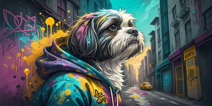 🐾14 Shih Tzu Dogs High-Res Art Images in Psychedelic Pop & Street Art Styles  📦 What’s Included:  14 Files in total High Resolution: 300 DPI for professional quality Image Sizes: From 3072px to 9216px (portrait, landscape and square orientations) 🎨 Perfec