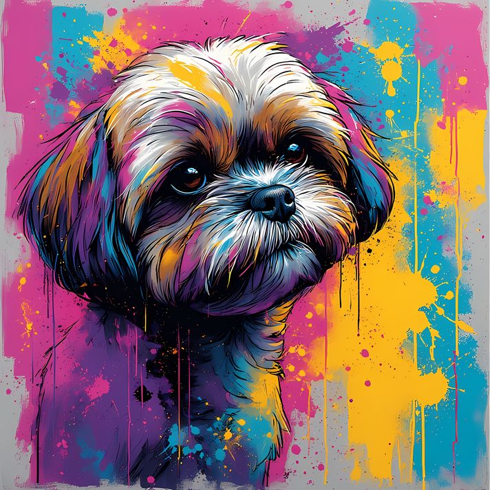 🐾14 Shih Tzu Dogs High-Res Art Images in Psychedelic Pop & Street Art Styles  📦 What’s Included:  14 Files in total High Resolution: 300 DPI for professional quality Image Sizes: From 3072px to 9216px (portrait, landscape and square orientations) 🎨 Perfec