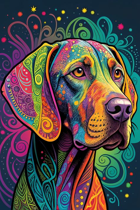 🐾16 Weimaraner Dogs High-Res Art Images in Psychedelic Pop & Street Art Styles  📦 What’s Included:  16 Files in total High Resolution: 300 DPI for professional quality Image Sizes: From 3072px to 9216px (portrait, landscape and square orientations) 🎨 Perf