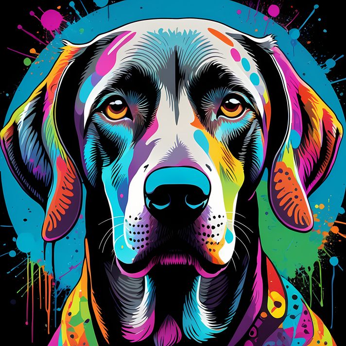 🐾16 Weimaraner Dogs High-Res Art Images in Psychedelic Pop & Street Art Styles  📦 What’s Included:  16 Files in total High Resolution: 300 DPI for professional quality Image Sizes: From 3072px to 9216px (portrait, landscape and square orientations) 🎨 Perf