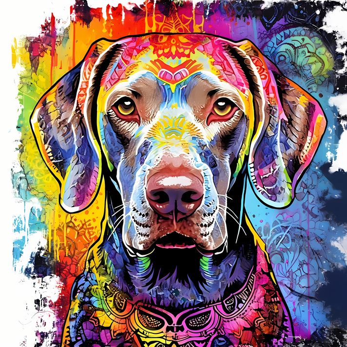 🐾16 Weimaraner Dogs High-Res Art Images in Psychedelic Pop & Street Art Styles  📦 What’s Included:  16 Files in total High Resolution: 300 DPI for professional quality Image Sizes: From 3072px to 9216px (portrait, landscape and square orientations) 🎨 Perf