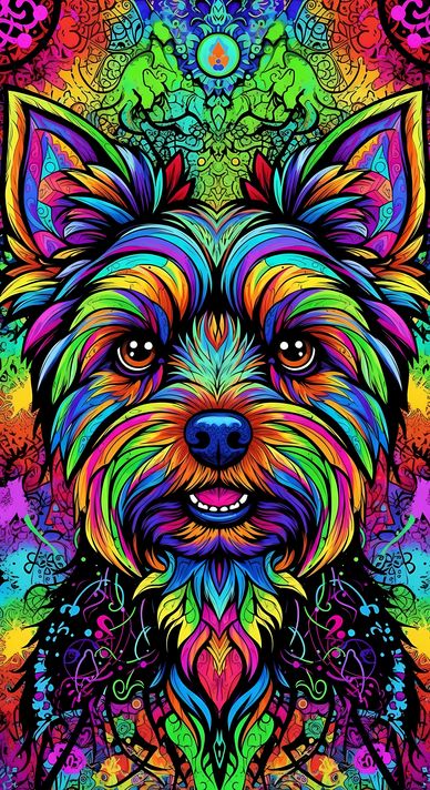 🐾11 Yorkshire Terrier Dogs High-Res Art Images in Psychedelic Pop & Street Art Styles  📦 What’s Included:  11 Files in total High Resolution: 300 DPI for professional quality Image Sizes: From 3072px to 9216px (portrait and square orientations) 🎨 Perfect 