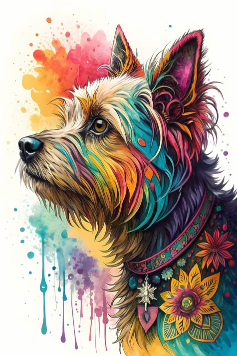 🐾11 Yorkshire Terrier Dogs High-Res Art Images in Psychedelic Pop & Street Art Styles  📦 What’s Included:  11 Files in total High Resolution: 300 DPI for professional quality Image Sizes: From 3072px to 9216px (portrait and square orientations) 🎨 Perfect 