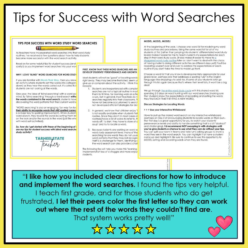 Words Their Way Long and Short Vowels 3rd Grade Spelling Word Study Word Search