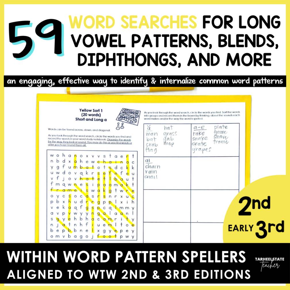 Words Their Way Long and Short Vowels 3rd Grade Spelling Word Study Word Search