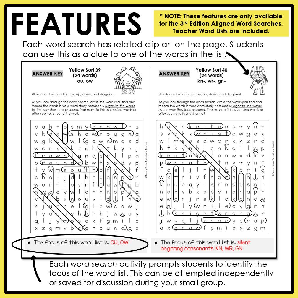Words Their Way Long and Short Vowels 3rd Grade Spelling Word Study Word Search
