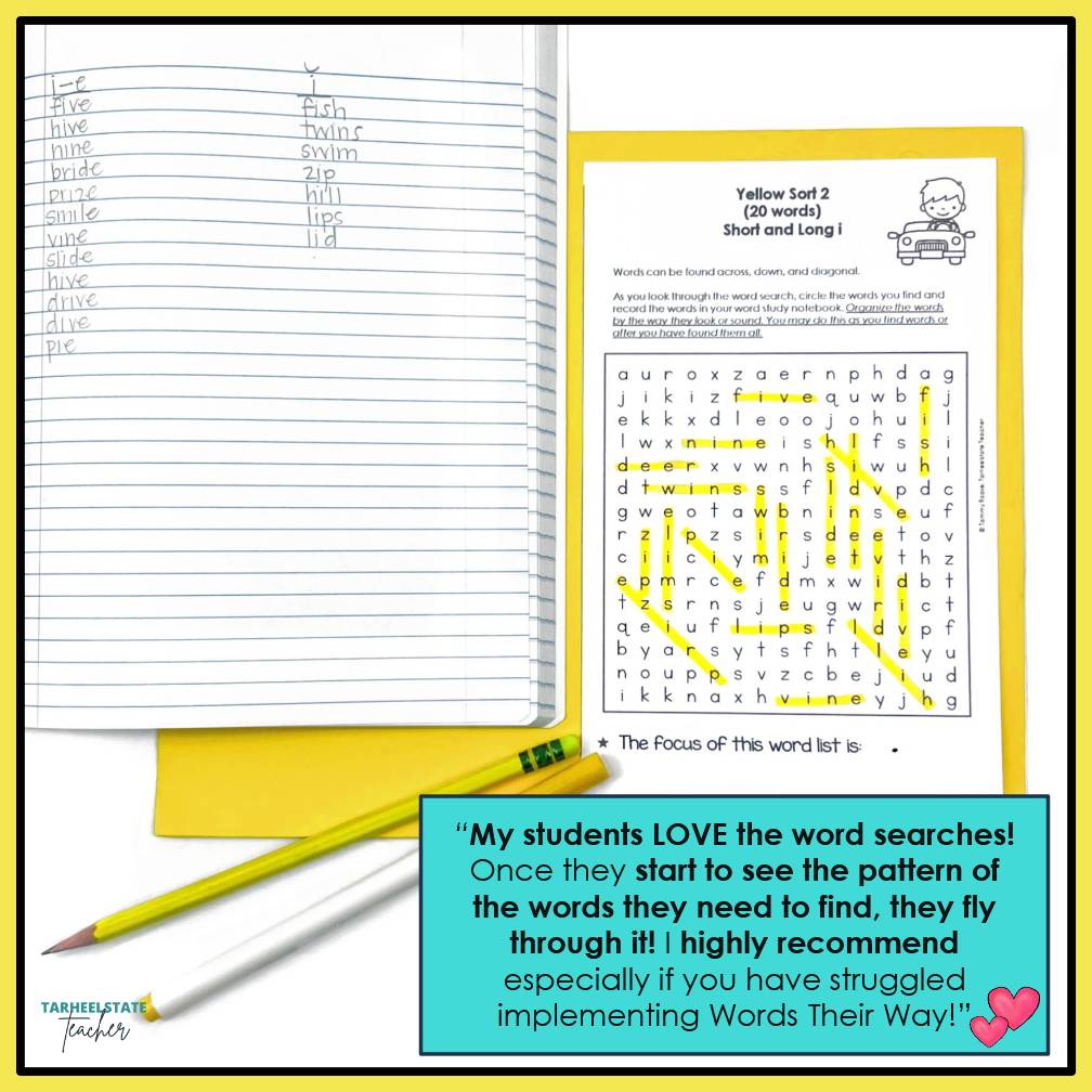 Words Their Way Long and Short Vowels 3rd Grade Spelling Word Study Word Search