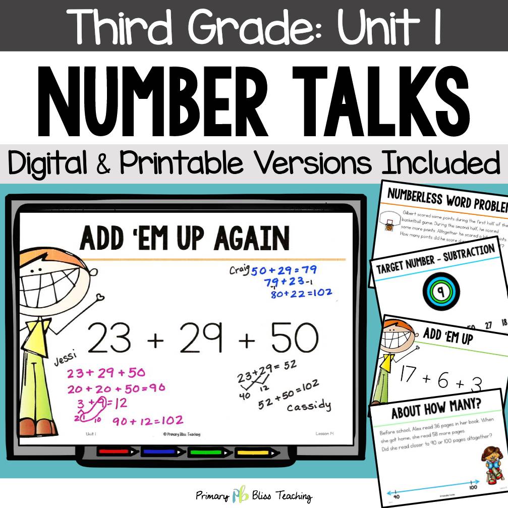 Third Grade Number Talks Unit 1 for Building Number Sense and Mental Math