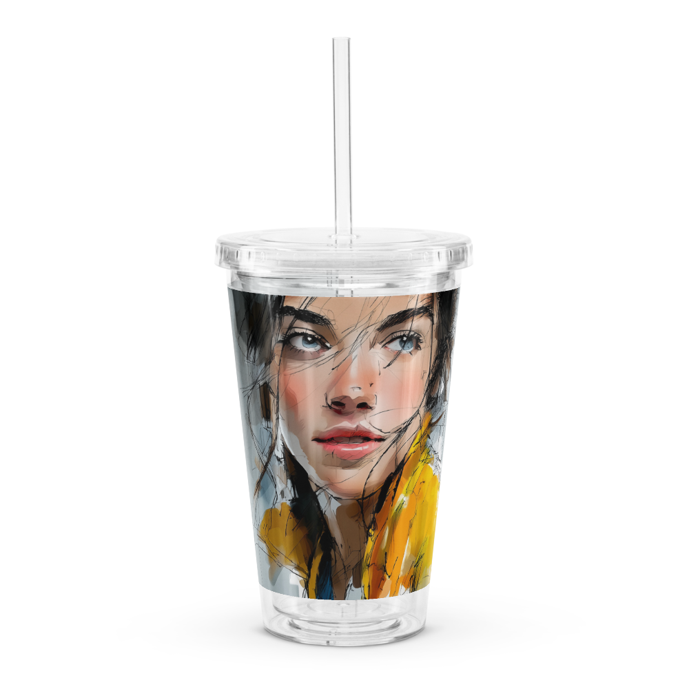 Tumbler featuring abstract portrait artwork from The Tethered Line — In Her Words collection.