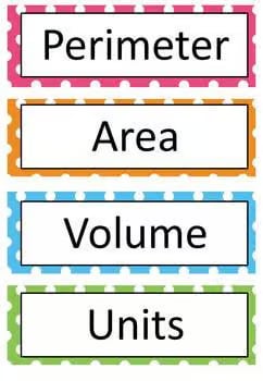 Perimeter, Area & Volume Word Wall - 20 words
