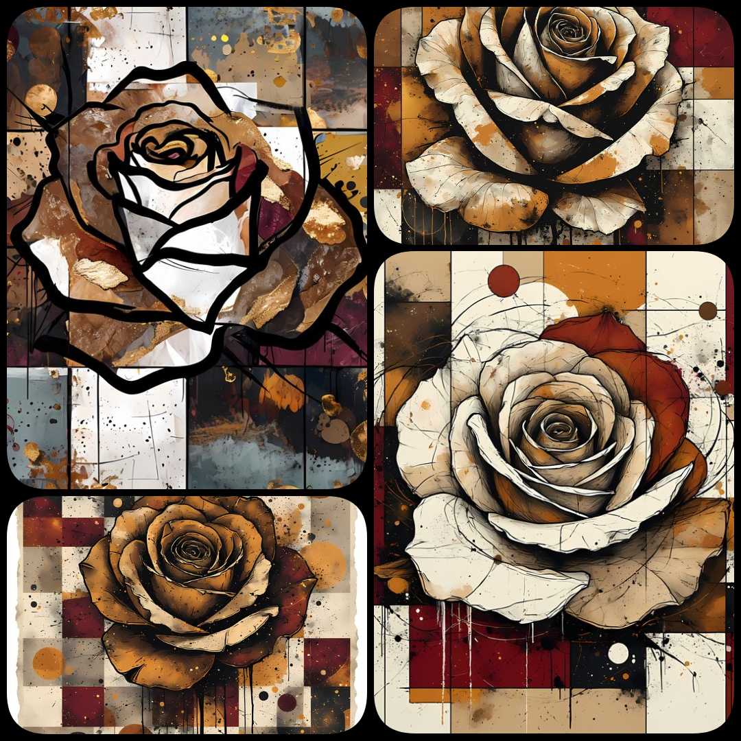 A bold #geometricart  #popart #graffiti artwork featuring a large central rose outlined in expressive black strokes. The design blends #abstractart  #expressionism , pop art, and #urban graffiti #streetart , with vibrant color blocking, textured details,