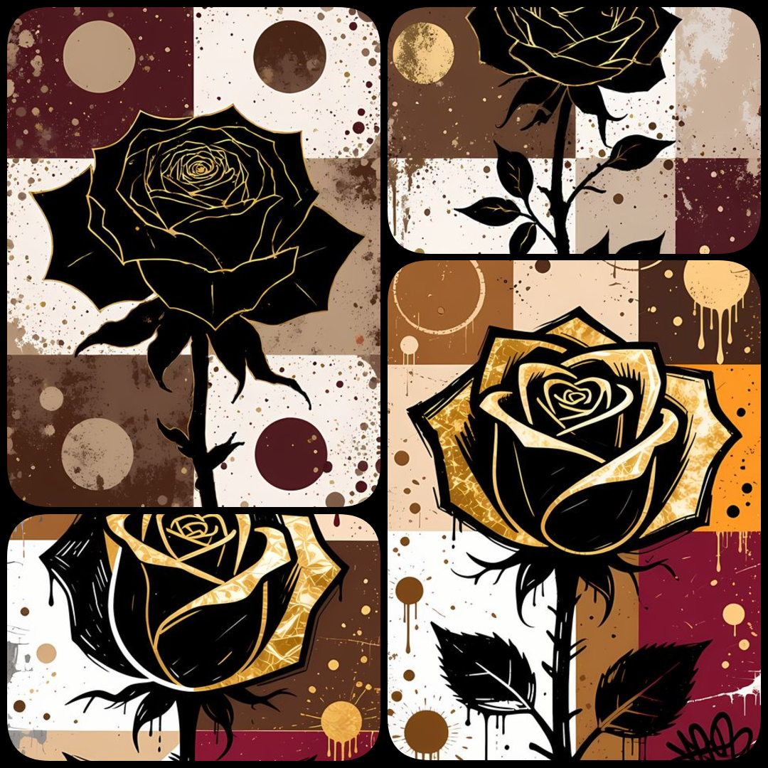 A bold #geometricart  #popart #graffiti artwork featuring a large central rose outlined in expressive black strokes. The design blends #abstractart  #expressionism , pop art, and #urban graffiti #streetart , with vibrant color blocking, textured details,