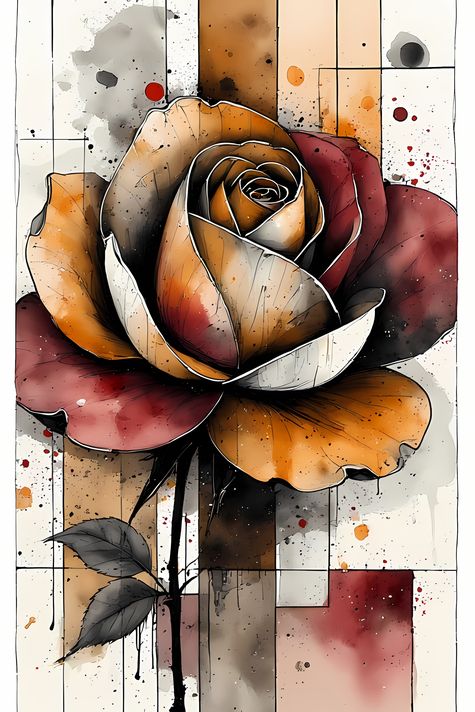 A bold #geometricart  #popart #graffiti artwork featuring a large central rose outlined in expressive black strokes. The design blends #abstractart  #expressionism , pop art, and #urban graffiti #streetart , with vibrant color blocking, textured details,