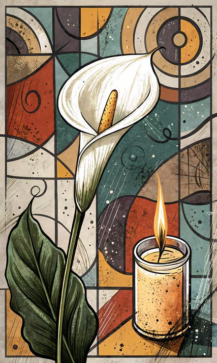 25 FREE Files - Calla Lilies in Geometric Pop-Graffiti Art Styles  ♥    A bold geometric pop-graffiti artwork featuring a large central calla lily in expressive black strokes. The design blends abstract expressionism, pop art, and urban graffiti street ar