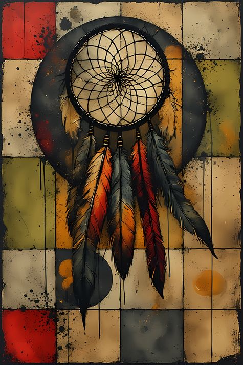 24 FREE Files - Dreamcatcher in Geometric Pop-Graffiti Art Styles ♥    A bold geometric pop-graffiti artwork featuring a large central dreamcatcher outlined in expressive black strokes. The design blends abstract expressionism, pop art, and urban graffiti