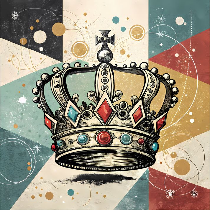 19 FREE Files - Crown in Geometric Pop Graffiti Art Styles ♥    A bold geometric pop-graffiti artwork featuring a large central crown outlined in expressive black strokes. The design blends abstract expressionism, pop art, and urban graffiti street art, w