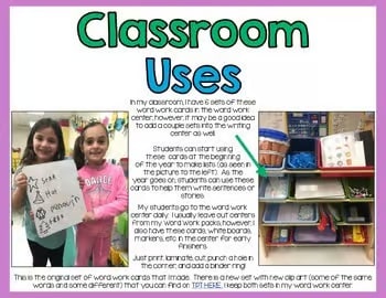 Writing and Word Work Cards