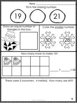 Kindergarten January Math Journal
