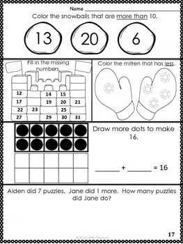Kindergarten January Math Journal