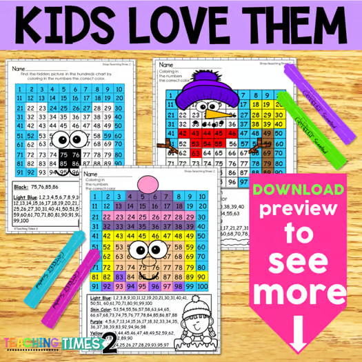 Hundred Chart - Winter | Math Centers | Color By Number- with Digital Resources