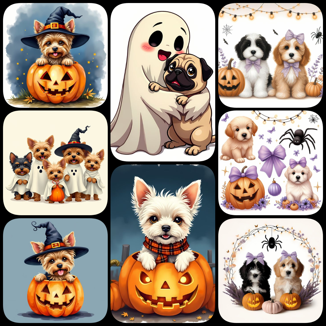 Get ready for a howling good time with this Halloween Dogs Art Bundle! Featuring 120 unique designs, each one in a high-resolution 6144px x 6144px PNG format at 300 DPI, this collection brings a fun mix of spooky dogs, Halloween themes, and festive illust